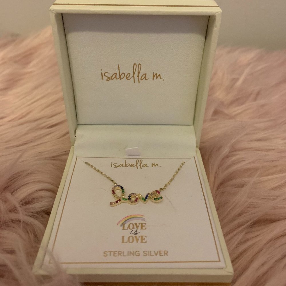 NEW IN BOX! ISABELLA M. STERLING SILVER LOVE IS LOVE MULTICOLORED STONE NECKLACE
